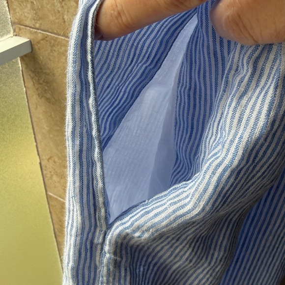 Roller Rabbit 100% Linen Maddie Dress Cotton Lining Blue Stripe Raw Edge Pockets - Picture 10 of 16